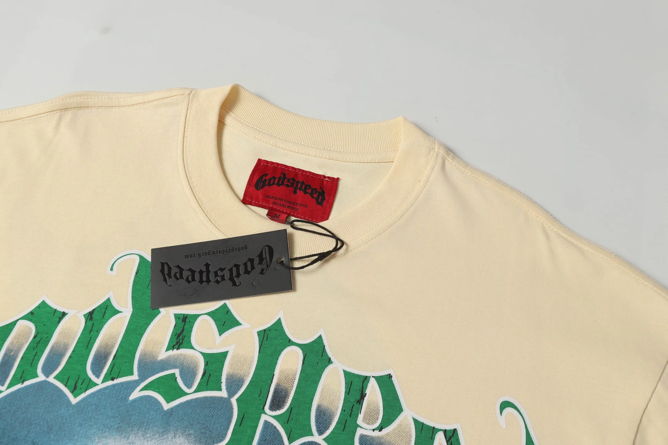 5038#apricot|P104 Godspeed cross-border American rock and roll street washed retro style short-sleeved T (craft printing) fabric (fabric) 32 count combed double yarn 240 grams weight code number (size): S-M-L-XL color (colour): apricot