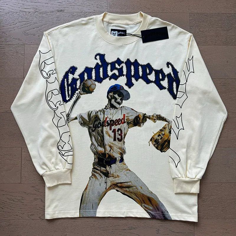 3158# P140 Real shot of Godspeed American fashion rock street pure cotton loose bottoming long-sleeved T-shirt long T. Fabric: 270g 32 count fine cotton double yarn pure cotton Color: Apricot Code number: S M L XL