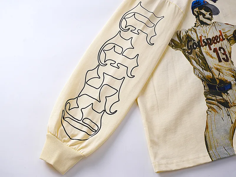 3158# P140 Real shot of Godspeed American fashion rock street pure cotton loose bottoming long-sleeved T-shirt long T. Fabric: 270g 32 count fine cotton double yarn pure cotton Color: Apricot Code number: S M L XL