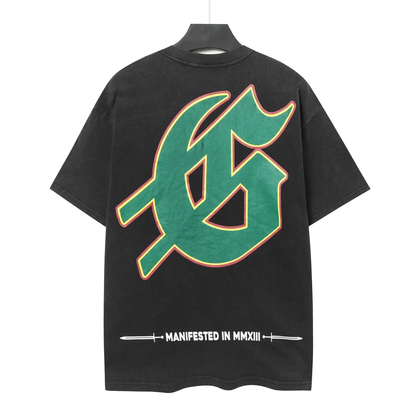 6047# Washed Black｜P116 Godspeed cross-border American rock and roll street washed retro style short-sleeved T (craft print) Fabric (fabric): 32 count combed double yarn 250 grams weight Size (size): S-M-L-XL Color (colour): Washed black 👉