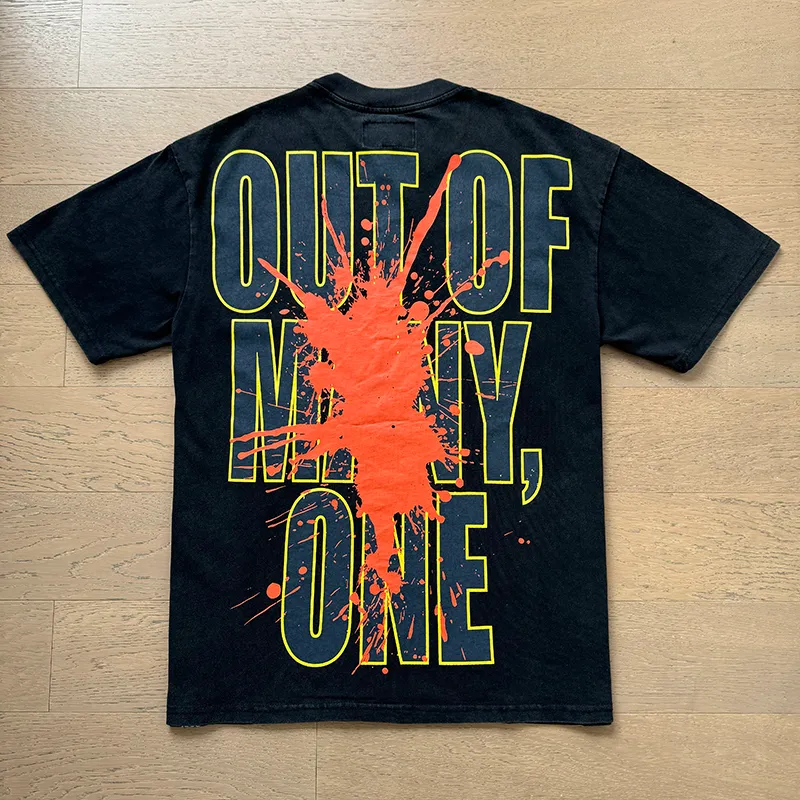 1071# P126 Washed Black Real Shot Godspeed American Fashion Rock Street Retro Washed Distressed Printed Cotton Short Sleeves Fabric: 250g 32 Count Fine Cotton Double Yarn Pure Cotton Color: Washed Black Size: S M L XL