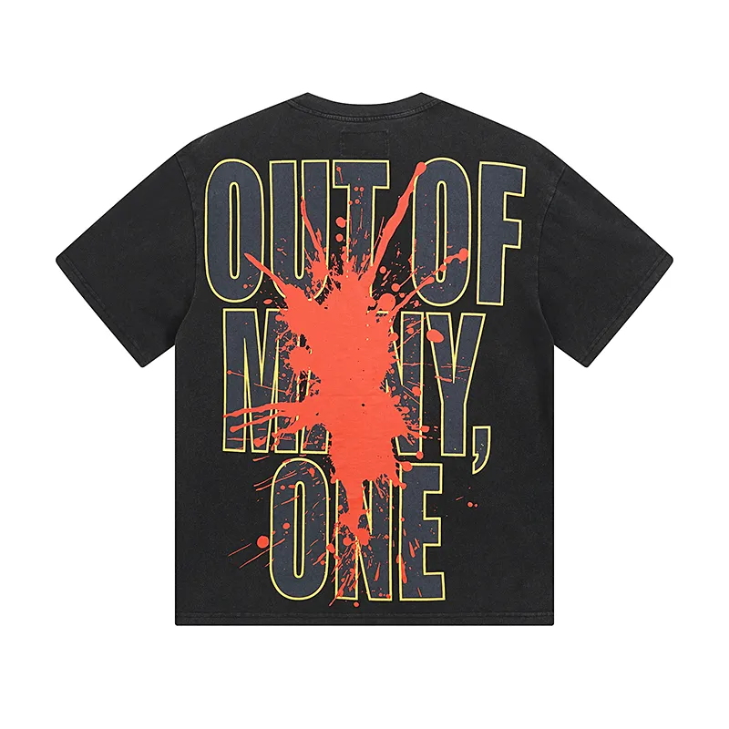 1071# P126 Washed Black Real Shot Godspeed American Fashion Rock Street Retro Washed Distressed Printed Cotton Short Sleeves Fabric: 250g 32 Count Fine Cotton Double Yarn Pure Cotton Color: Washed Black Size: S M L XL