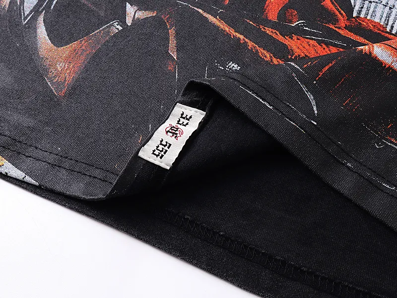 1071# P126 Washed Black Real Shot Godspeed American Fashion Rock Street Retro Washed Distressed Printed Cotton Short Sleeves Fabric: 250g 32 Count Fine Cotton Double Yarn Pure Cotton Color: Washed Black Size: S M L XL