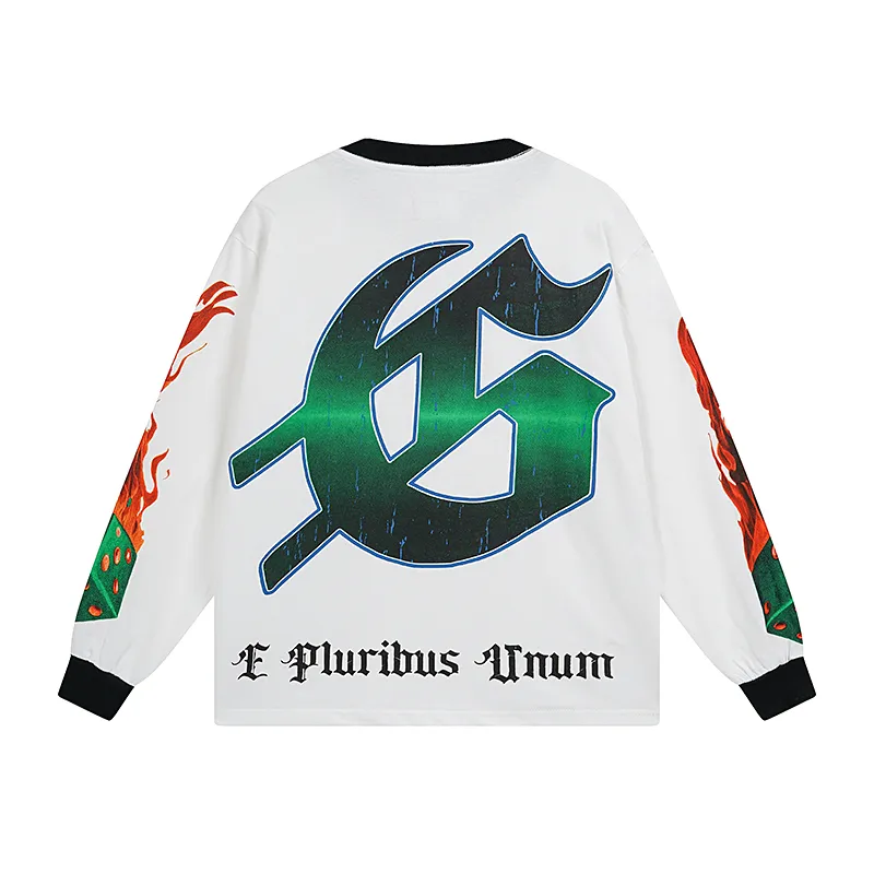 3099# P140 Real shot of Godspeed American fashion rock street pure cotton loose bottoming long-sleeved T-shirt long T-shirt Fabric: 270g 32-count fine cotton double yarn pure cotton Color: off-white apricot Code number: S M L XL