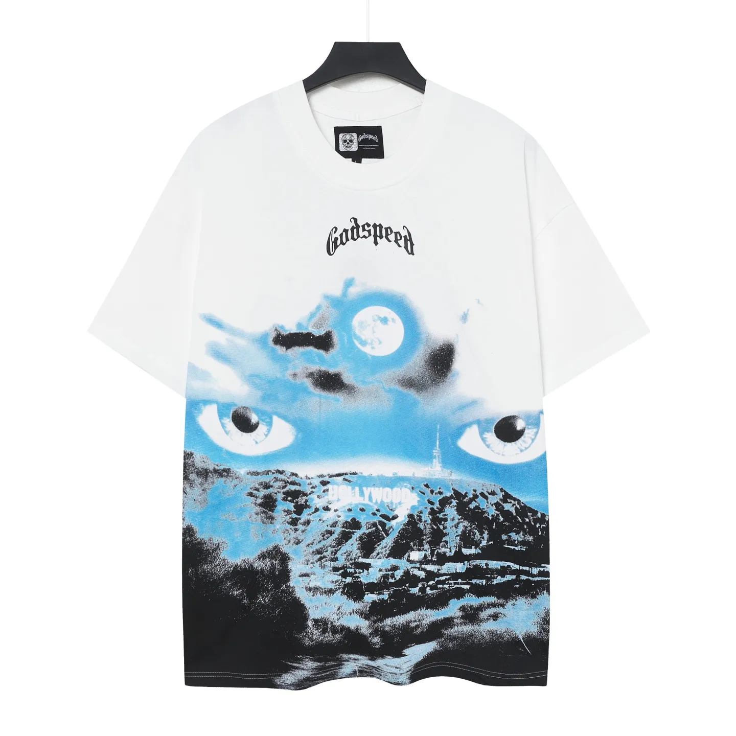 5076# White | P104 Godspeed cross-border American rock and roll street washed retro style short-sleeved T (craft printing) fabric (fabric): 32-count combed double yarn 240 grams weight code number (size): S-M-L-XL color (colour): white