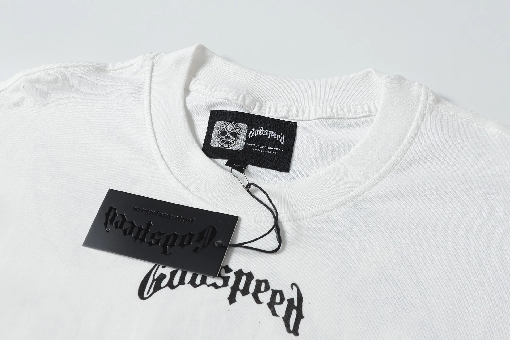 5076# White | P104 Godspeed cross-border American rock and roll street washed retro style short-sleeved T (craft printing) fabric (fabric): 32-count combed double yarn 240 grams weight code number (size): S-M-L-XL color (colour): white