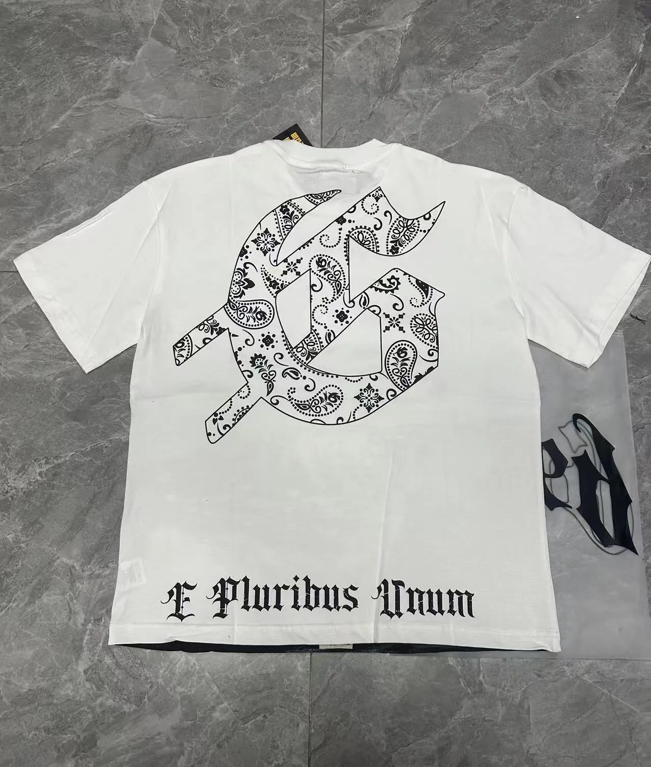 5076# White | P104 Godspeed cross-border American rock and roll street washed retro style short-sleeved T (craft printing) fabric (fabric): 32-count combed double yarn 240 grams weight code number (size): S-M-L-XL color (colour): white