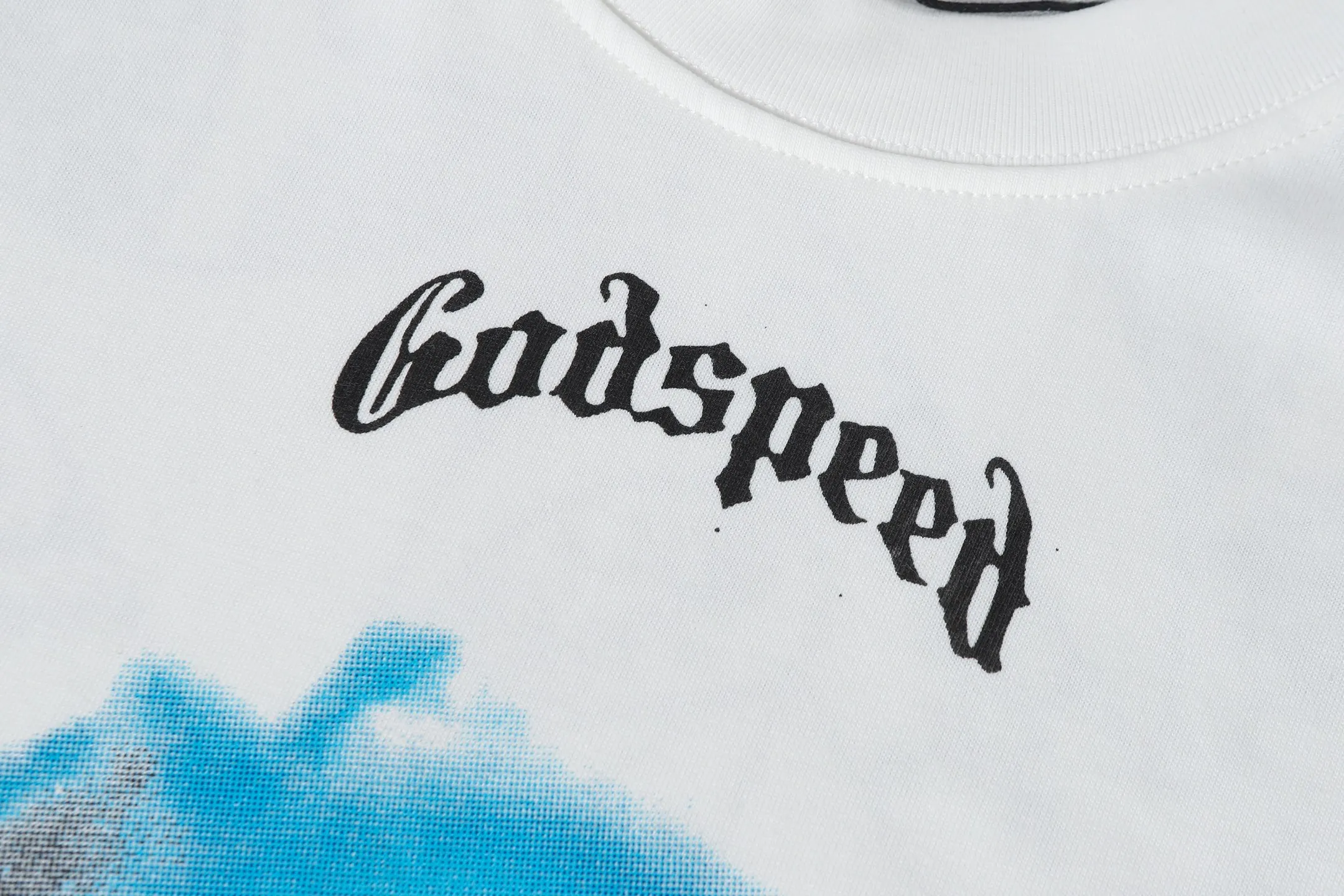 5076# White | P104 Godspeed cross-border American rock and roll street washed retro style short-sleeved T (craft printing) fabric (fabric): 32-count combed double yarn 240 grams weight code number (size): S-M-L-XL color (colour): white