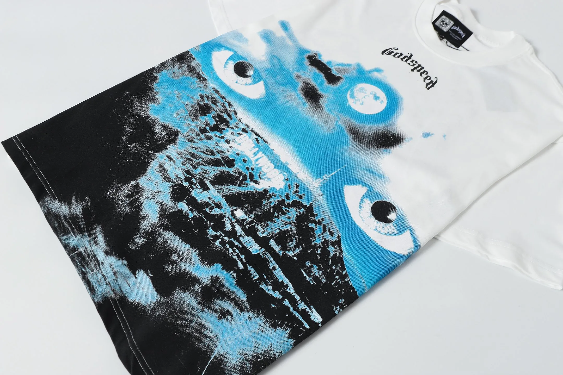 5076# White | P104 Godspeed cross-border American rock and roll street washed retro style short-sleeved T (craft printing) fabric (fabric): 32-count combed double yarn 240 grams weight code number (size): S-M-L-XL color (colour): white