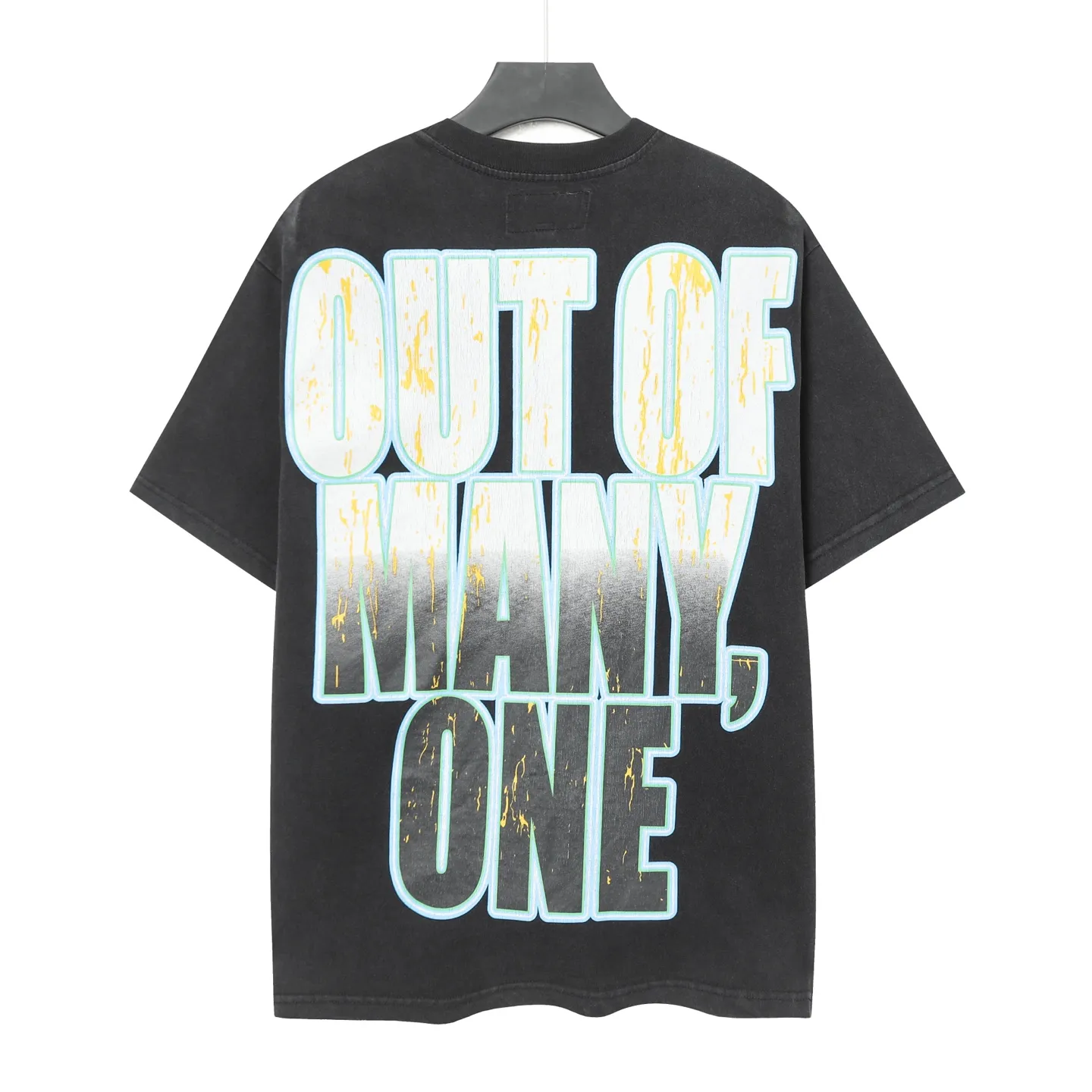 6016#washed black｜P116 Godspeed cross-border American rock and roll street washed retro style short-sleeved T (craft printing) fabric (fabric): 32 count combed double yarn 250g weight code number (size): S-M-L-XL color (colour): washed black