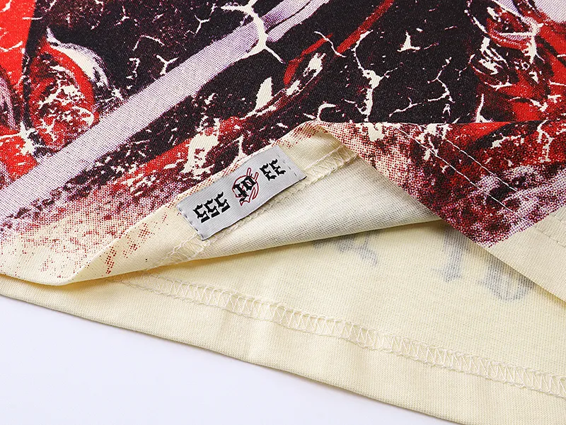3081# P110 Real shot Godspeed American fashion rock street retro loose printed cotton short sleeves Fabric: 240g 32 count fine cotton double yarn pure cotton Color: apricot Size: S M L XL