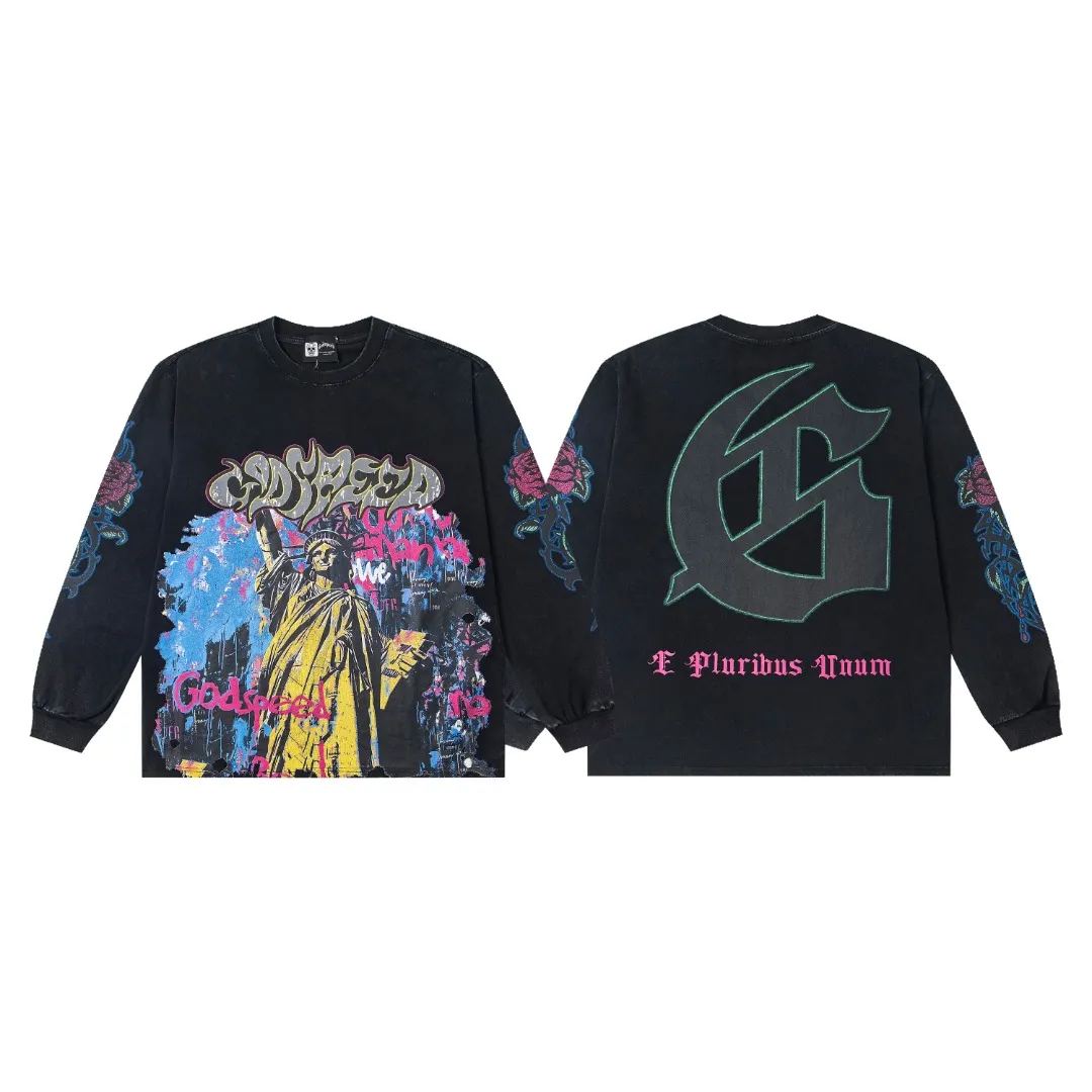 G45# GodSpeed ​​HD printed washed long sleeve S-XL size black (washed) P136 purple (washed) P136