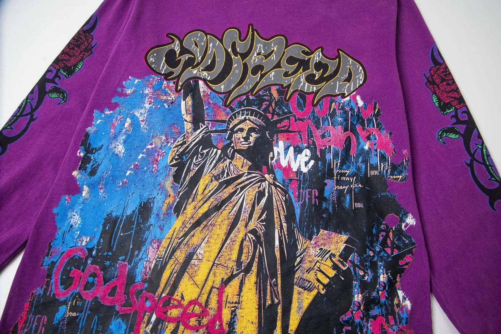 G45# GodSpeed ​​HD printed washed long sleeve S-XL size black (washed) P136 purple (washed) P136