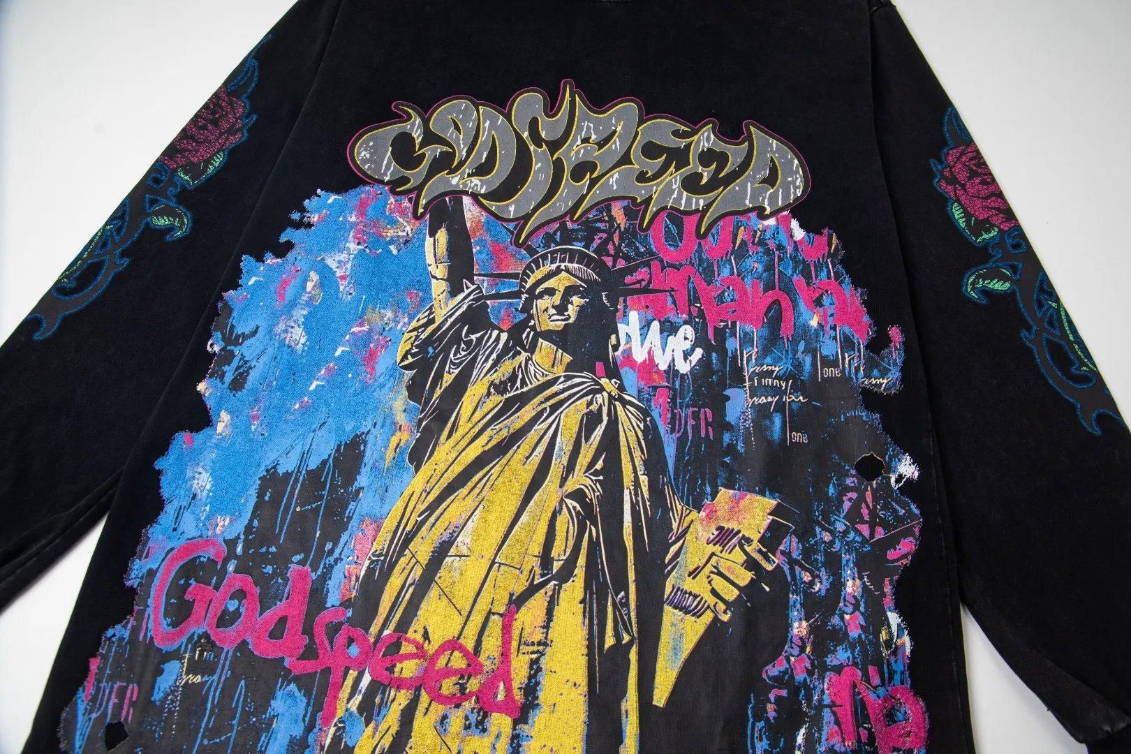 G45# GodSpeed ​​HD printed washed long sleeve S-XL size black (washed) P136 purple (washed) P136