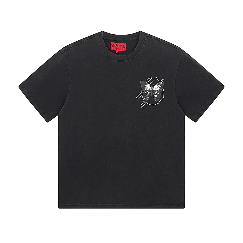 1026# P126 Washed Black Real Shot Godspeed American Fashion Rock Street Retro Washed Distressed Printed Cotton Short Sleeves Fabric: 250g 32 Count Fine Cotton Double Yarn Pure Cotton Color: Washed Black Size: S M L XL