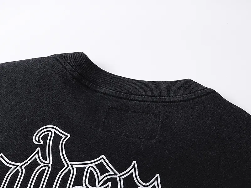 1026# P126 Washed Black Real Shot Godspeed American Fashion Rock Street Retro Washed Distressed Printed Cotton Short Sleeves Fabric: 250g 32 Count Fine Cotton Double Yarn Pure Cotton Color: Washed Black Size: S M L XL