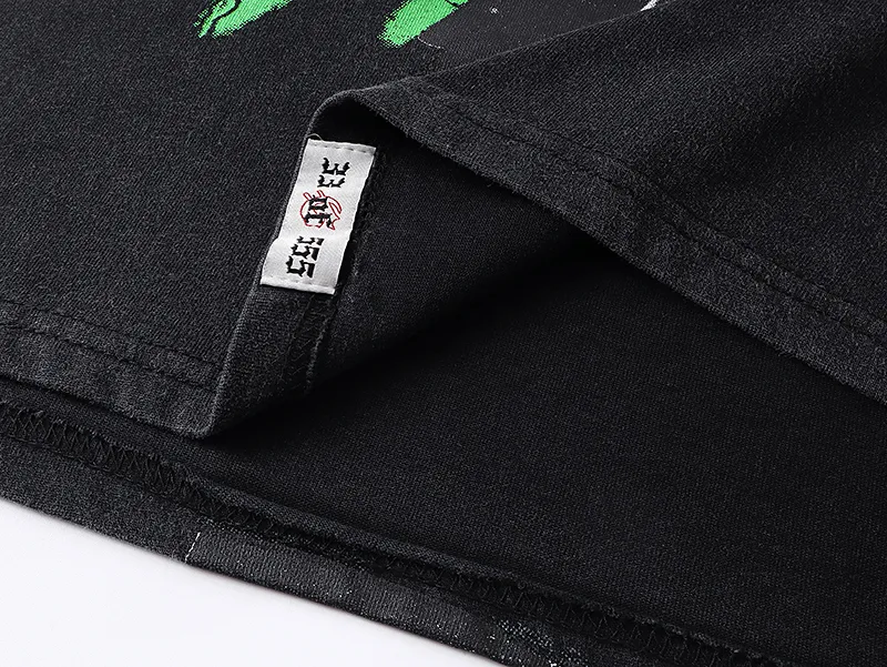1061# P126 Washed Black Real Shot Godspeed American Fashion Rock Street Retro Washed Distressed Printed Cotton Short Sleeves Fabric: 250g 32 Count Fine Cotton Double Yarn Pure Cotton Color: Washed Black Size: S M L XL