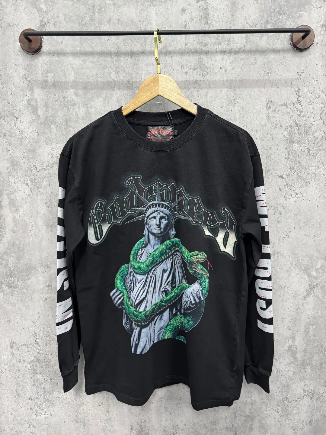 G38# GodSpeed ​​White Ink Direct Jet Washed Long Sleeve S-XL Size Washed Black P156
