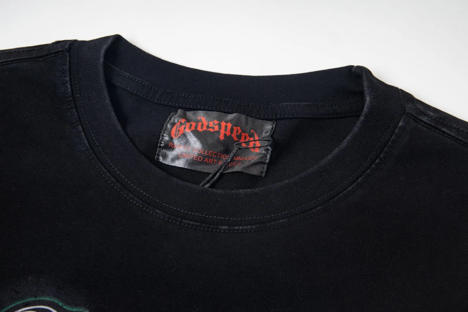 G38# GodSpeed ​​White Ink Direct Jet Washed Long Sleeve S-XL Size Washed Black P156