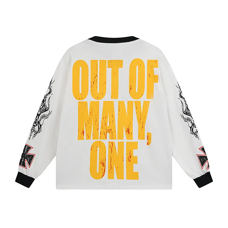 3100# P140 Real shot Godspeed American fashion rock street pure cotton loose bottoming long-sleeved T-shirt long T Fabric: 270g 32 count fine cotton double yarn pure cotton Color: off-white Size: S M L XL