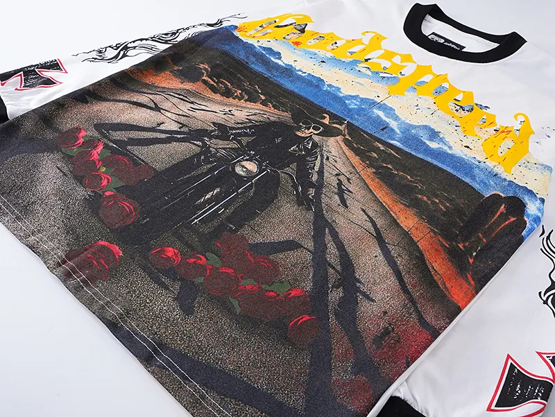 3100# P140 Real shot Godspeed American fashion rock street pure cotton loose bottoming long-sleeved T-shirt long T Fabric: 270g 32 count fine cotton double yarn pure cotton Color: off-white Size: S M L XL