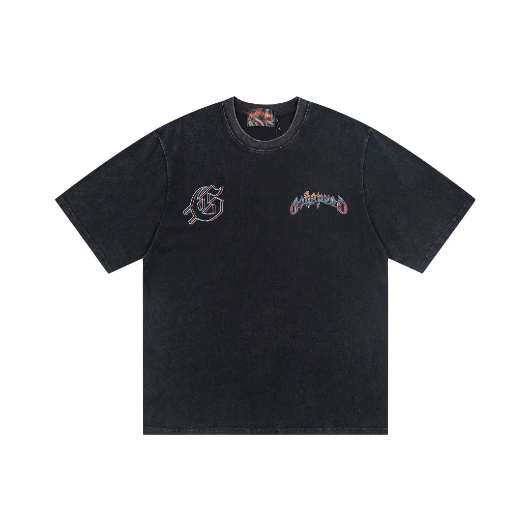 G62# GodSpeed ​​White Ink Direct Print Short Sleeve S-XL Size Washed Black P126 Green P116 Yellow P116