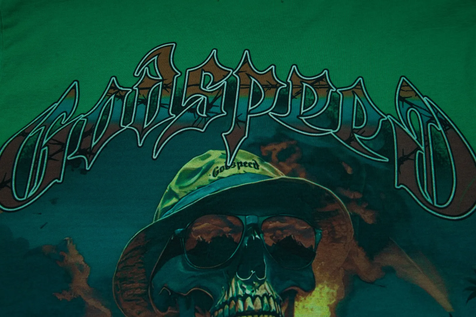 G62# GodSpeed ​​White Ink Direct Print Short Sleeve S-XL Size Washed Black P126 Green P116 Yellow P116