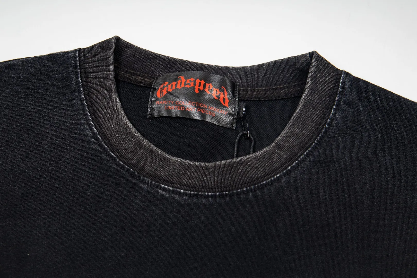 G62# GodSpeed ​​White Ink Direct Print Short Sleeve S-XL Size Washed Black P126 Green P116 Yellow P116