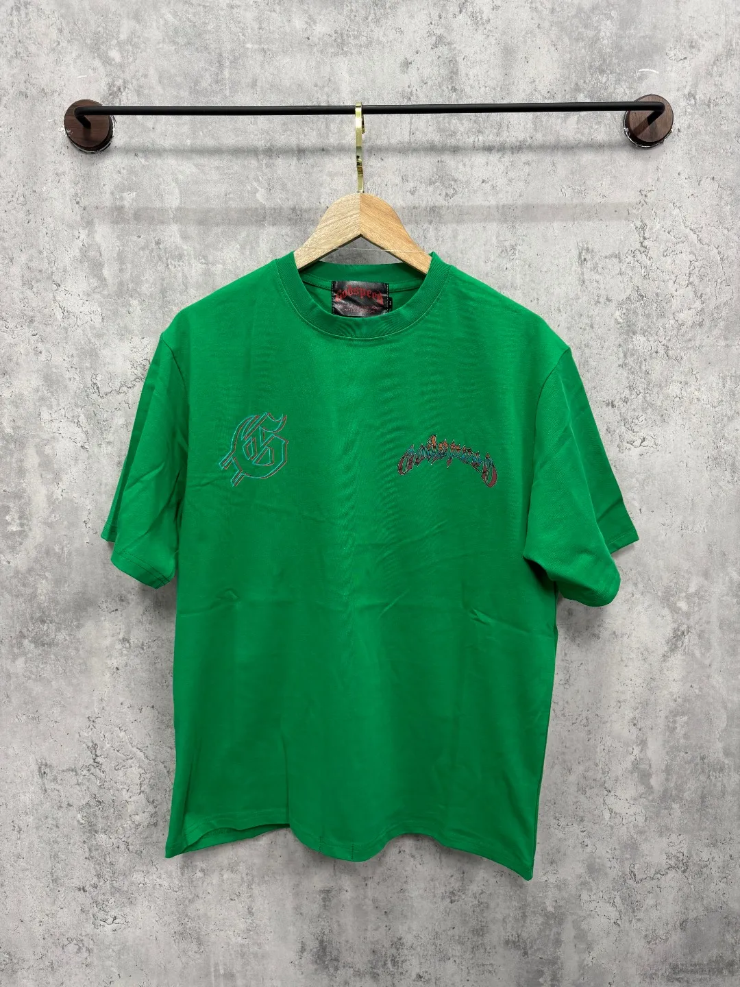 G62# GodSpeed ​​White Ink Direct Print Short Sleeve S-XL Size Washed Black P126 Green P116 Yellow P116