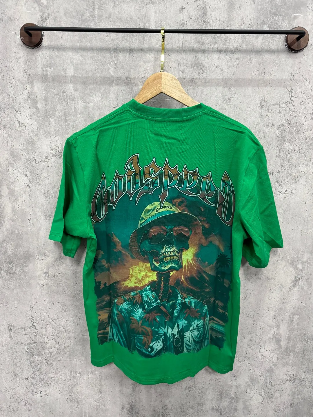 G62# GodSpeed ​​White Ink Direct Print Short Sleeve S-XL Size Washed Black P126 Green P116 Yellow P116