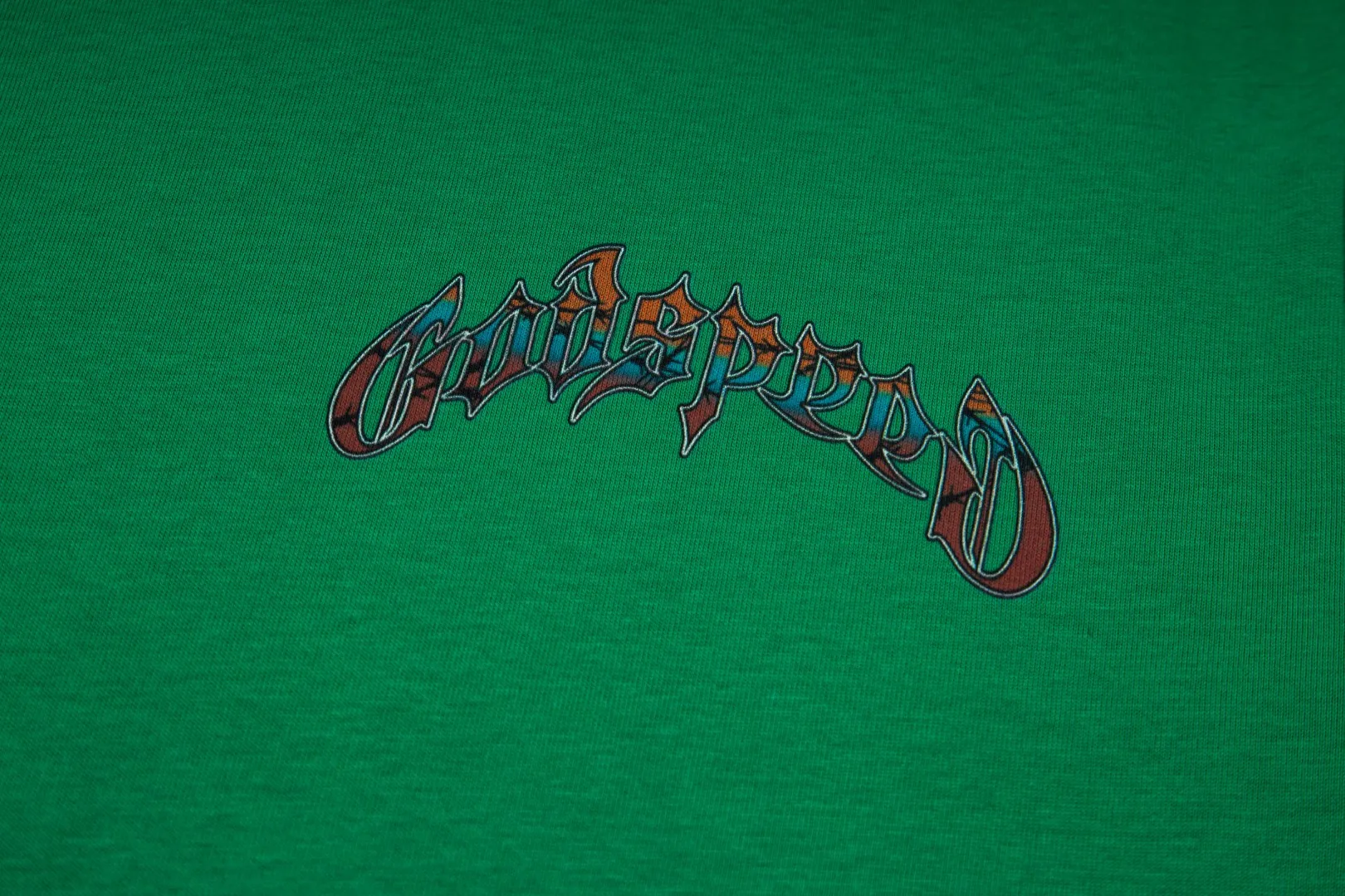 G62# GodSpeed ​​White Ink Direct Print Short Sleeve S-XL Size Washed Black P126 Green P116 Yellow P116