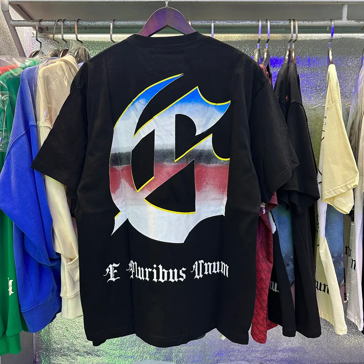 Actual photo, No. 7078, Mechao Godspeed beach road racing print high quality double yarn pure cotton casual short-sleeved T-shirt batch 110 Color: black, blue; Size: S M L XL
