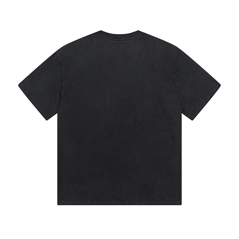 1095# P126 Washed Black Real Shot Godspeed American Fashion Rock Street Retro Washed Distressed Printed Pure Cotton Short Sleeves Fabric: 250g 32 Count Fine Cotton Double Yarn Pure Cotton Color: Washed Black Size: S M L XL