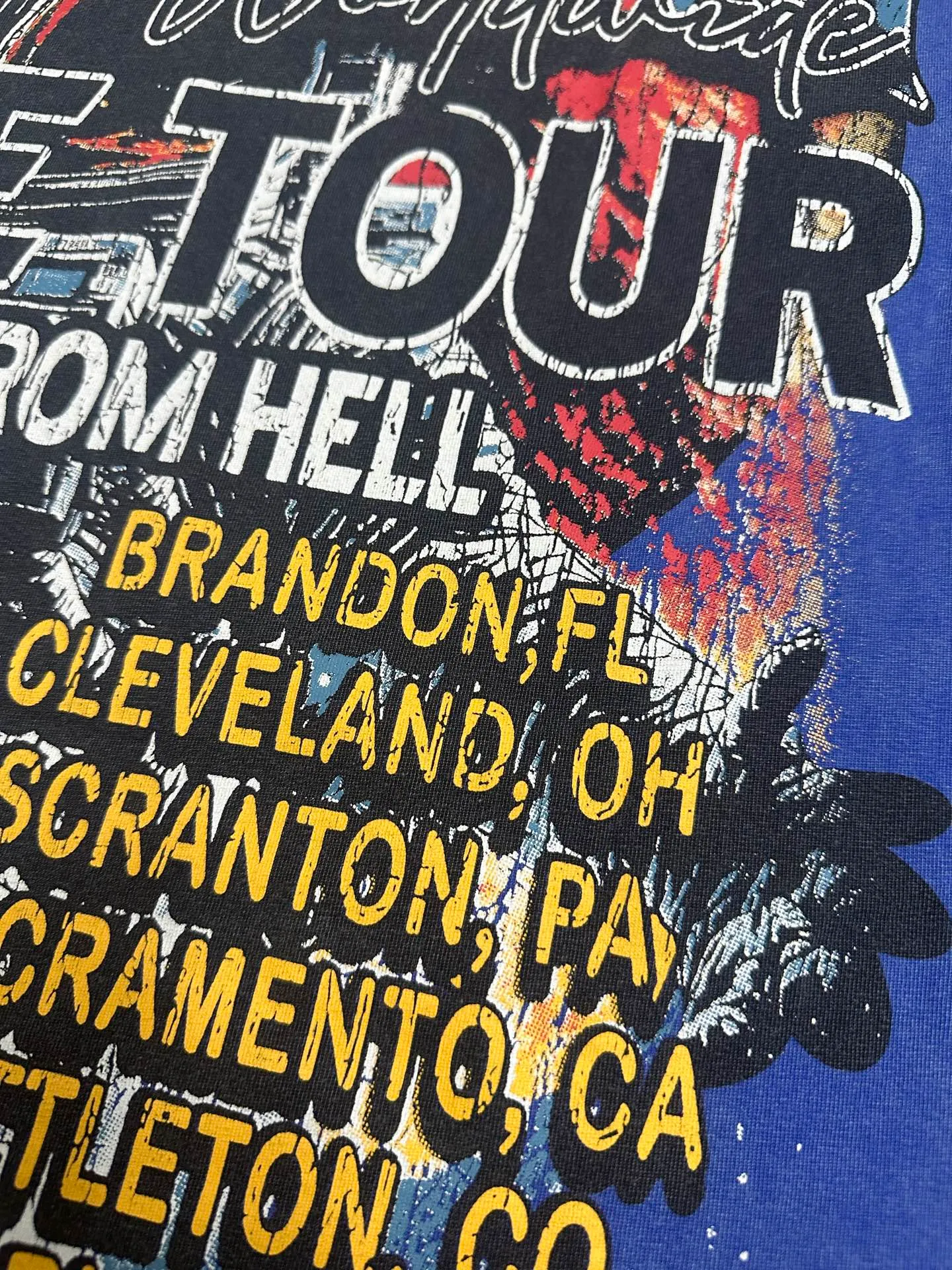6131# Washed Vintage Klein Blue I P116 Real Spot (American Trendy Niche) Godspeed Cross-Border American Rock Street Washed Retro Style Short Sleeve T (Craft Printing) Fabric (fabric): 32 Count Combed Double Yarn 250g Weight Code Number (size): S-M-L-XL Color (colour): Washed Klein Blue