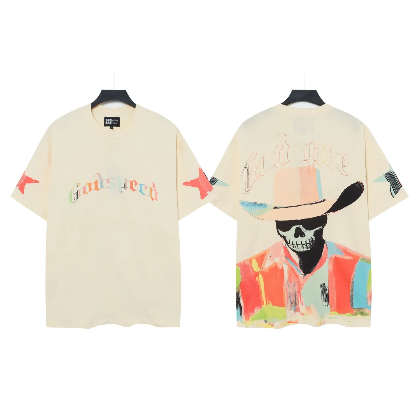 5097#Apricot | P104 Godspeed cross-border American rock and roll street washed retro style short-sleeved T (craft printing) fabric (fabric) 32 counts combed double yarn 240 grams weight code number (size): S-M-L-XL color (colour): apricot