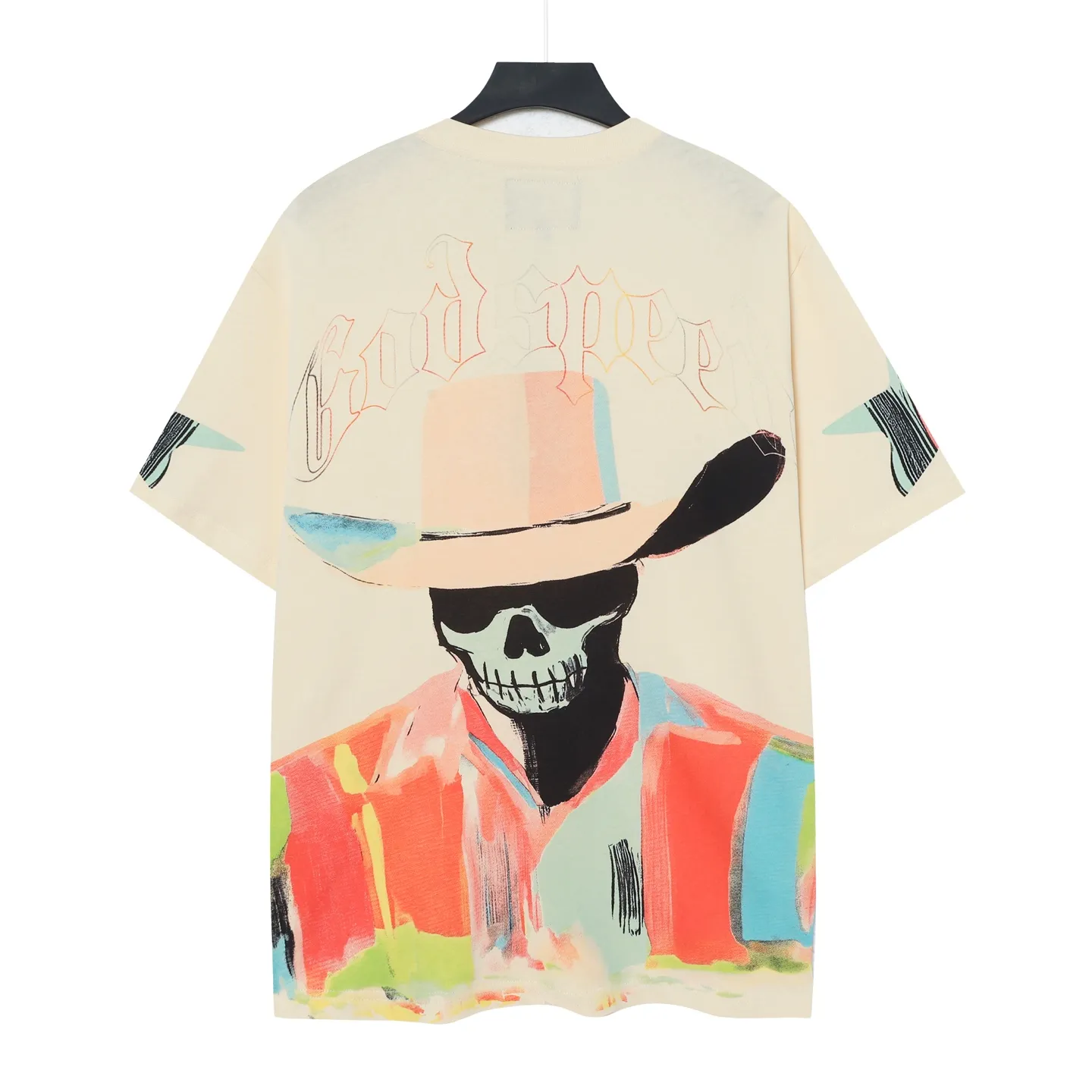5097#Apricot | P104 Godspeed cross-border American rock and roll street washed retro style short-sleeved T (craft printing) fabric (fabric) 32 counts combed double yarn 240 grams weight code number (size): S-M-L-XL color (colour): apricot