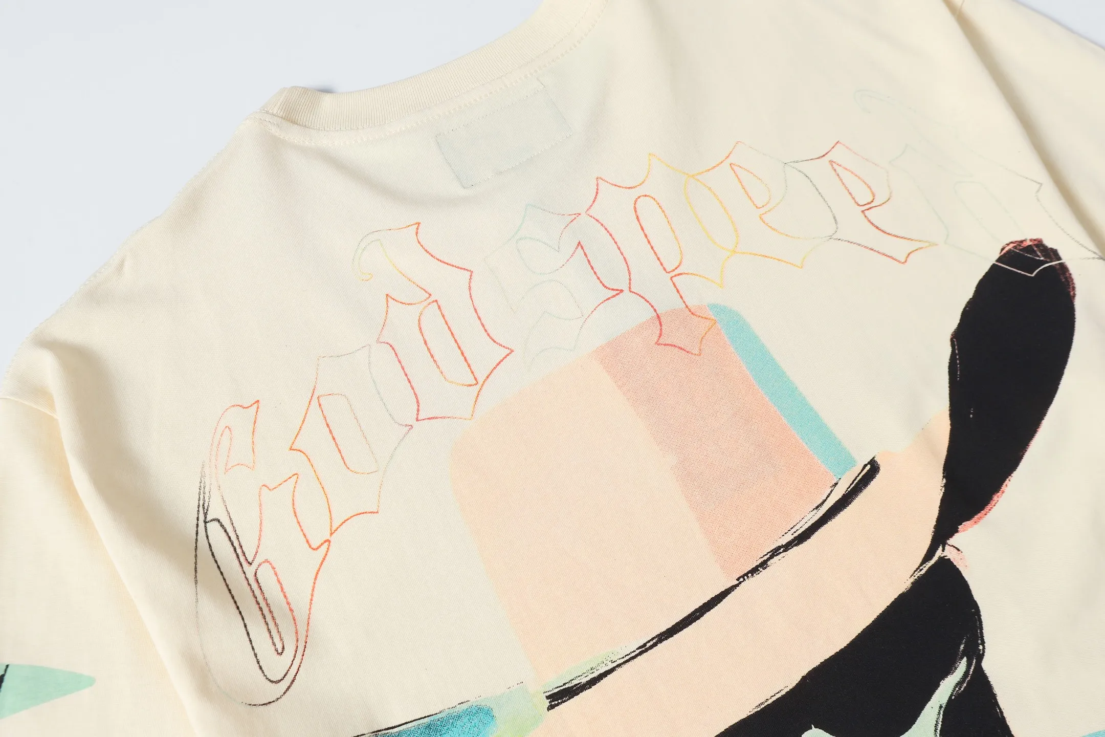 5097#Apricot | P104 Godspeed cross-border American rock and roll street washed retro style short-sleeved T (craft printing) fabric (fabric) 32 counts combed double yarn 240 grams weight code number (size): S-M-L-XL color (colour): apricot