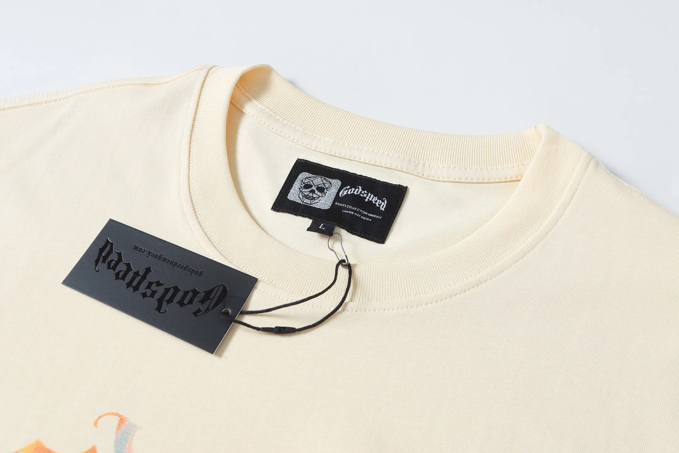 5097#Apricot | P104 Godspeed cross-border American rock and roll street washed retro style short-sleeved T (craft printing) fabric (fabric) 32 counts combed double yarn 240 grams weight code number (size): S-M-L-XL color (colour): apricot