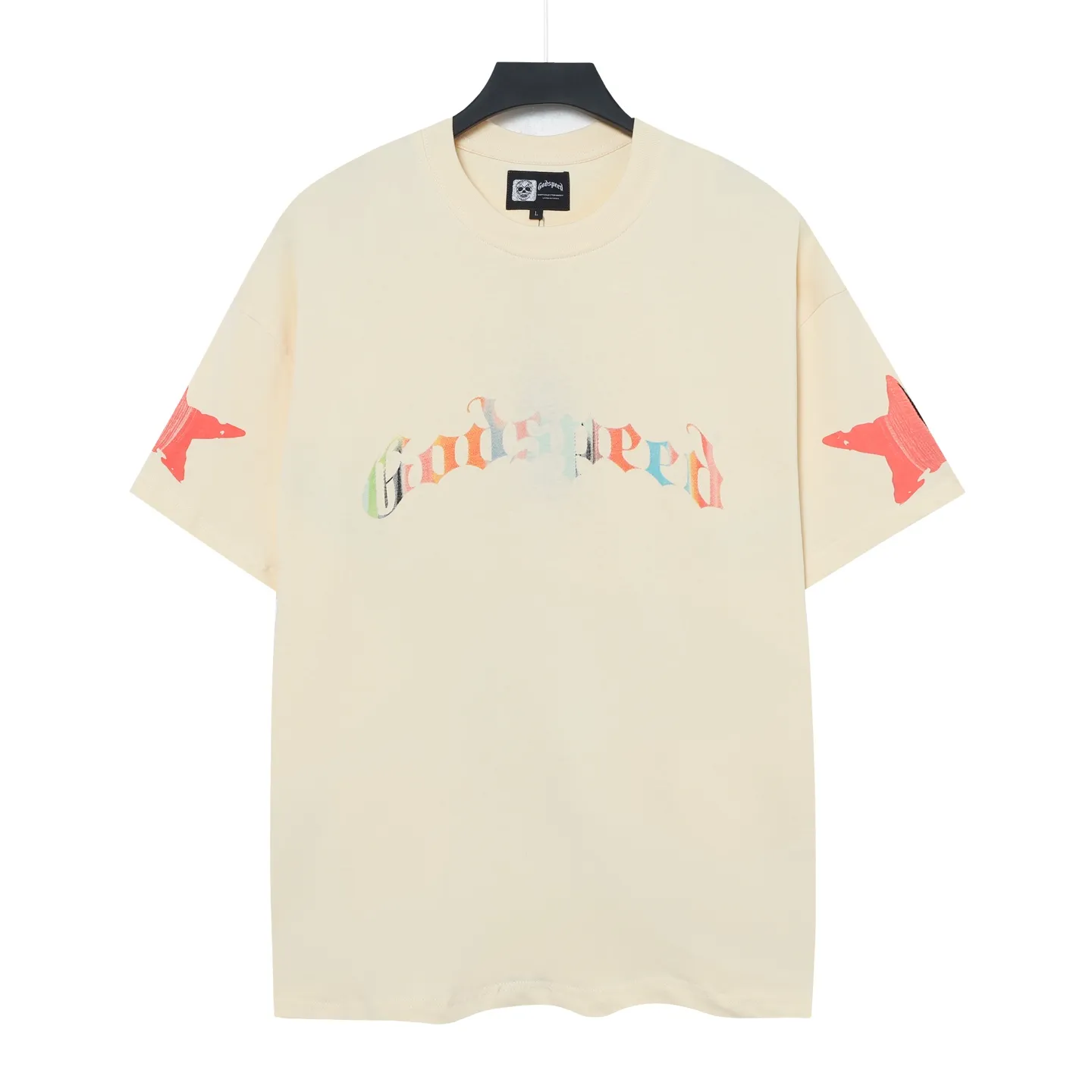 5097#Apricot | P104 Godspeed cross-border American rock and roll street washed retro style short-sleeved T (craft printing) fabric (fabric) 32 counts combed double yarn 240 grams weight code number (size): S-M-L-XL color (colour): apricot
