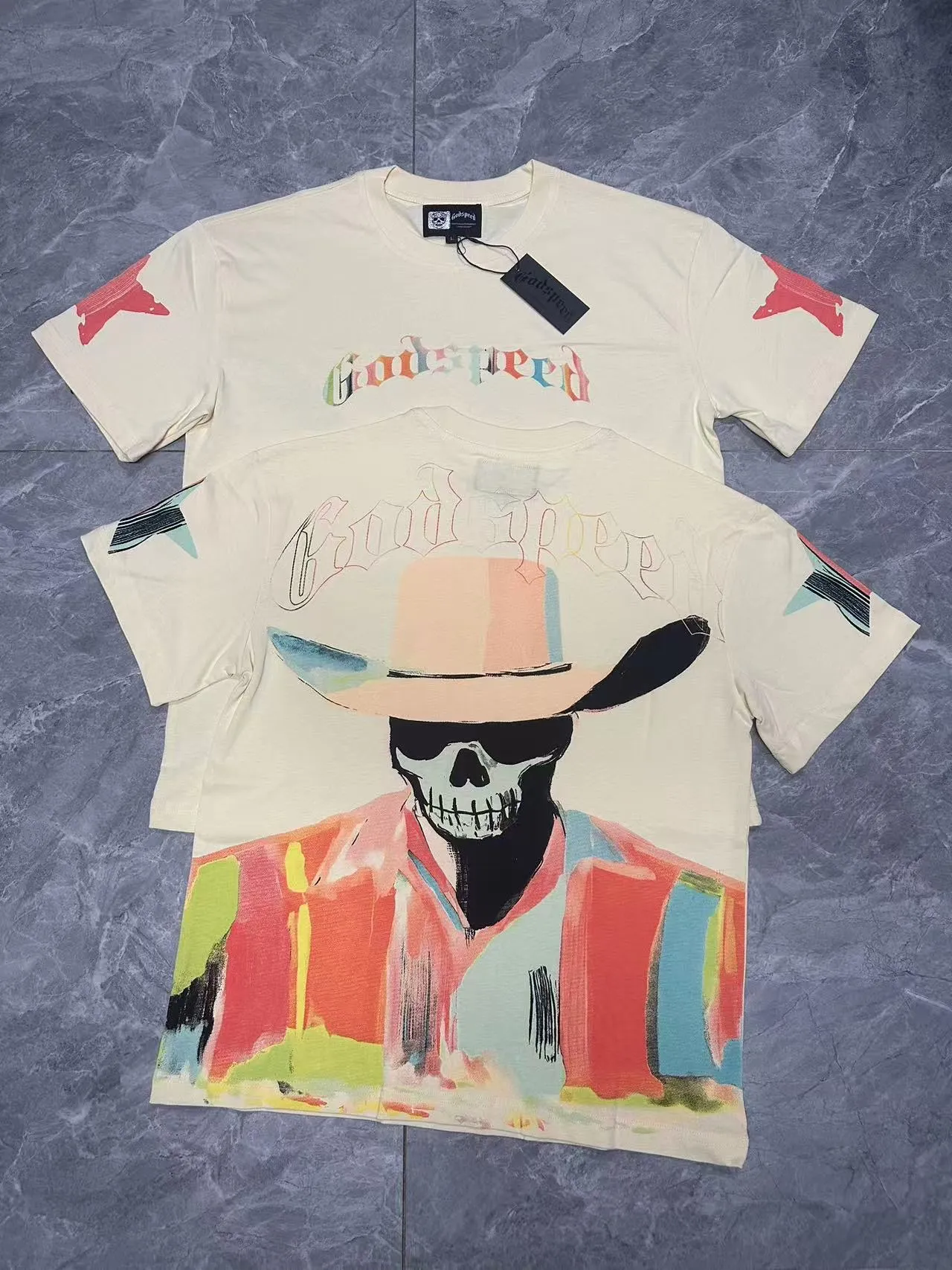 5097#Apricot | P104 Godspeed cross-border American rock and roll street washed retro style short-sleeved T (craft printing) fabric (fabric) 32 counts combed double yarn 240 grams weight code number (size): S-M-L-XL color (colour): apricot