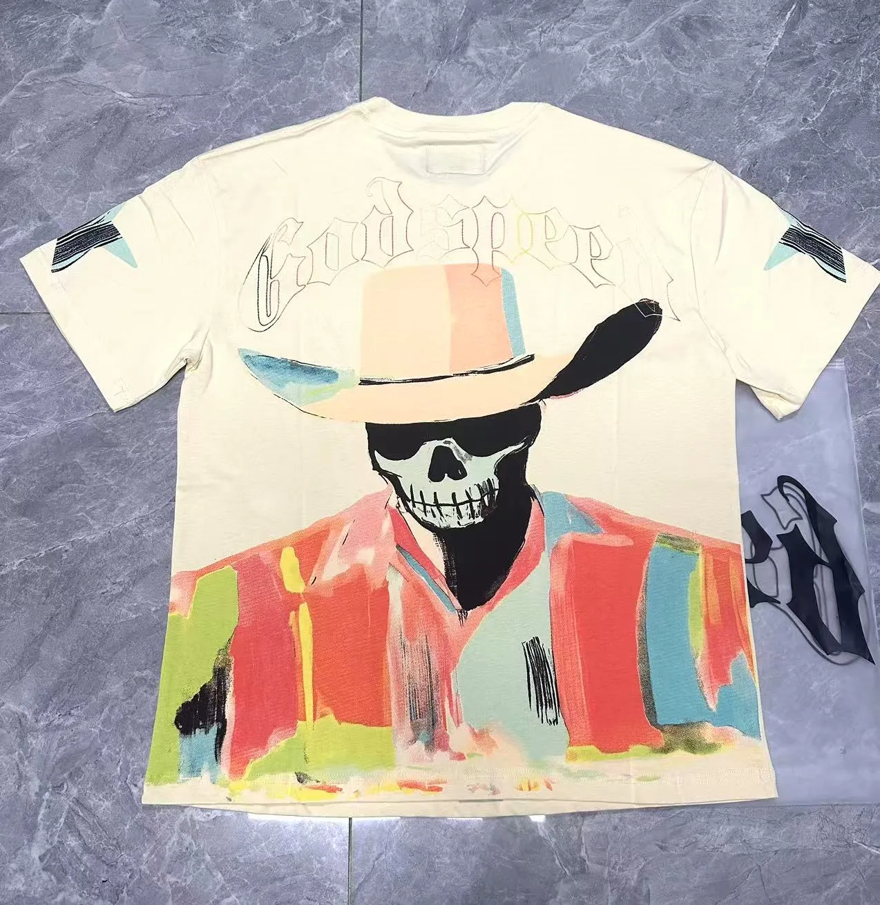 5097#Apricot | P104 Godspeed cross-border American rock and roll street washed retro style short-sleeved T (craft printing) fabric (fabric) 32 counts combed double yarn 240 grams weight code number (size): S-M-L-XL color (colour): apricot
