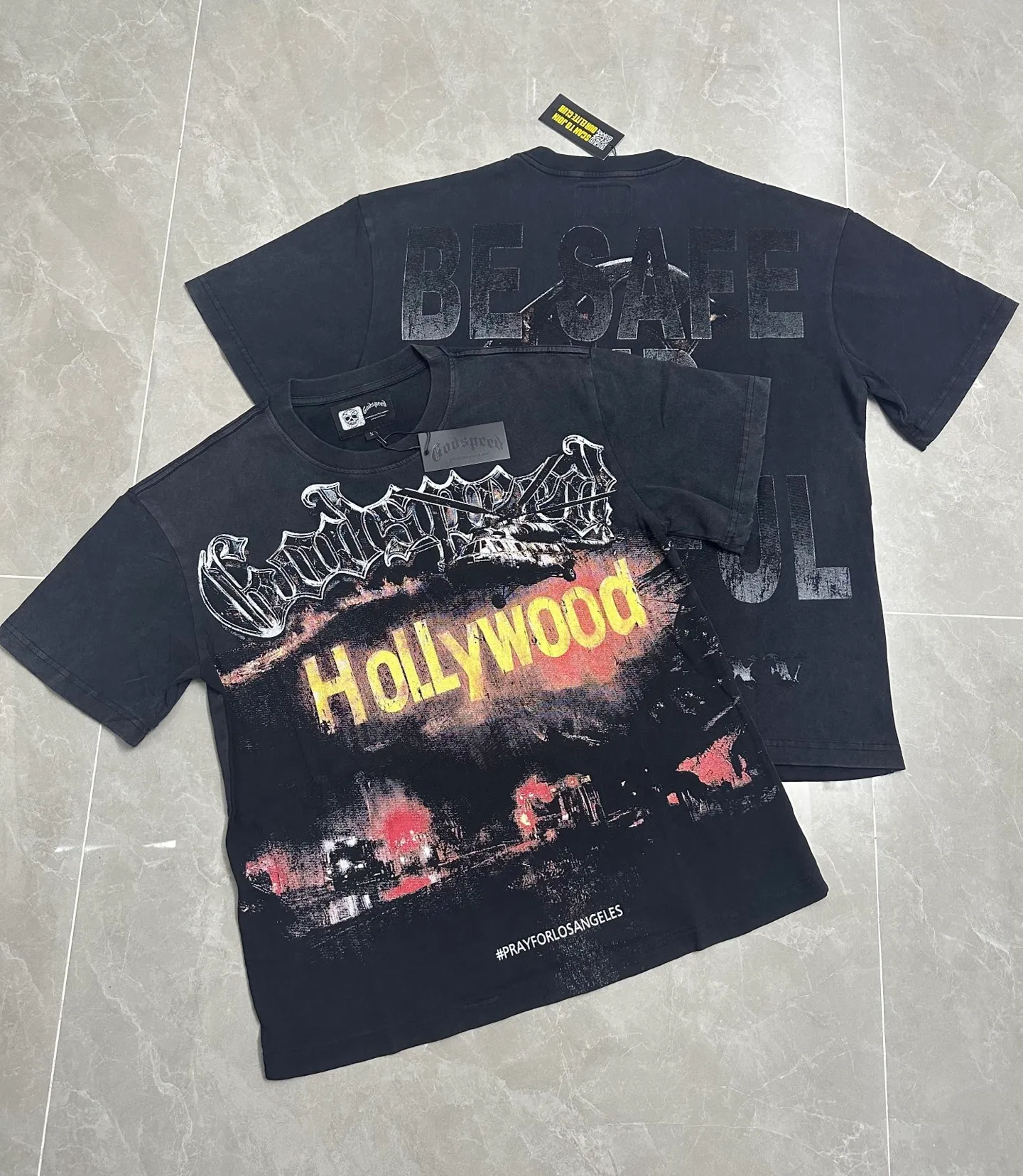 6127# Washed black I P116 Real stock (American fashion niche) - New Godspeed cross-border American rock and roll street washed retro style short-sleeved T (craft printing) Fabric (fabric): 32 counts combed double yarn 250 grams weight Size (size): S-M-L-XL Color (colour): Washed black