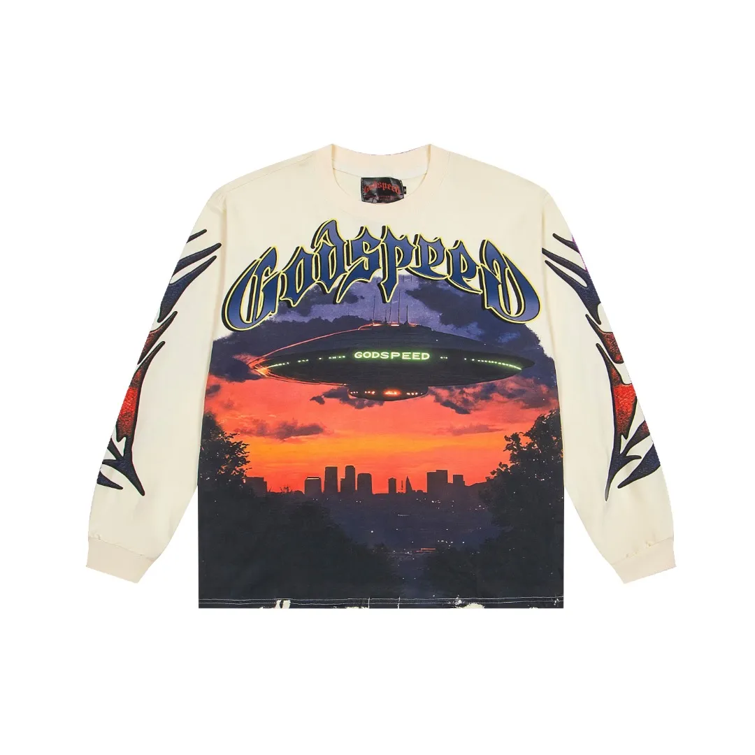 G53# GodSpeed ​​white ink direct spray wash long sleeve S-XL size apricot P146