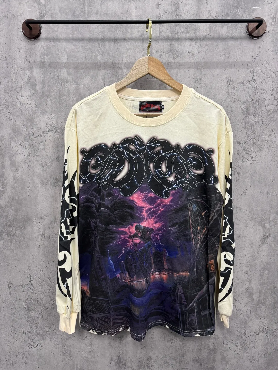 G52# GodSpeed ​​white ink direct spray washed long sleeve S-XL size purple (washed) P156 apricot P146