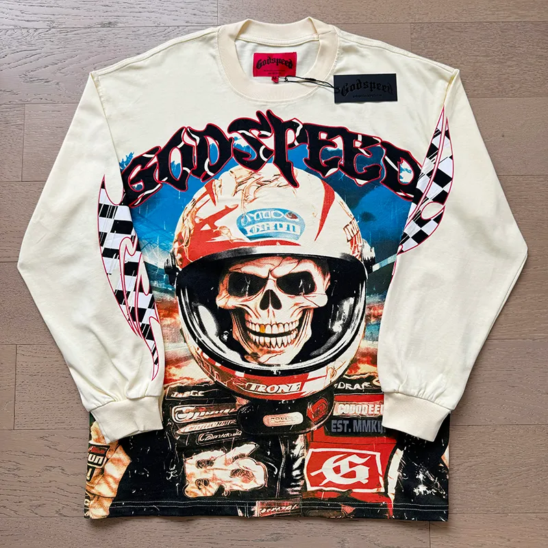 3102# P140 Real shot of Godspeed American fashion rock street pure cotton loose bottoming long-sleeved T-shirt long T. Fabric: 270g 32 count fine cotton double yarn pure cotton Color: Apricot Code number: S M L XL