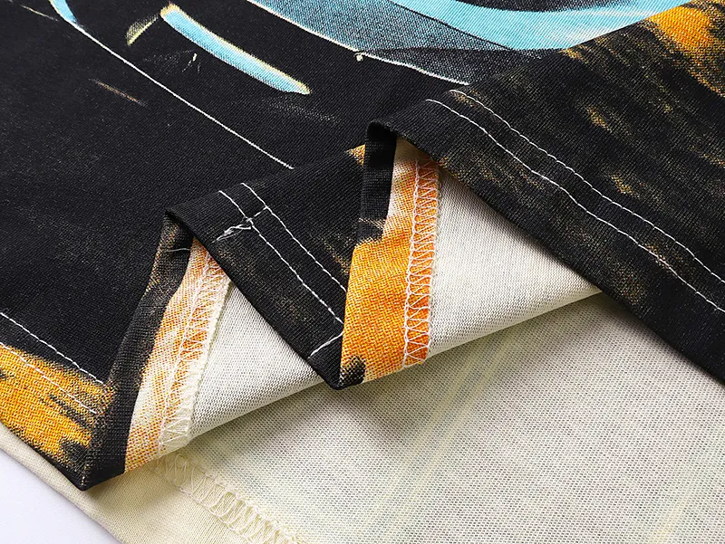 3002# P110 Real shot Godspeed American fashion rock street retro loose printed cotton short sleeves Fabric: 240g 32 count fine cotton double yarn pure cotton Color: apricot Size: S M L XL