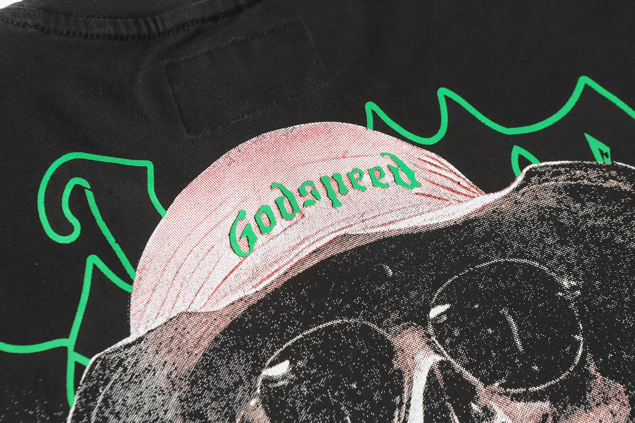6077#washed black | P116 Godspeed cross-border American rock and roll street washed retro style short-sleeved T (craft printing) fabric (fabric): 32 count combed double yarn 250g weight code number (size): S-M-L-XL color (colour): washed black