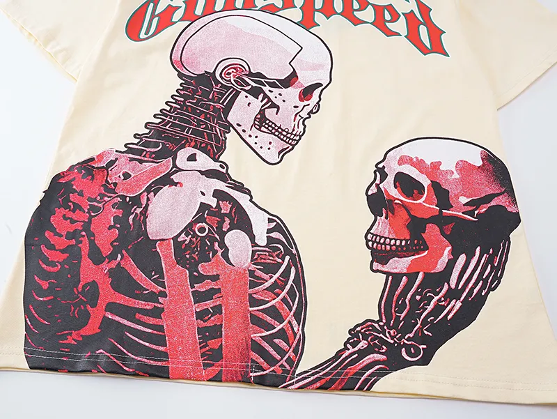 3060# P110 Real shot Godspeed American fashion rock street retro loose printed cotton short sleeves Fabric: 240g 32 count fine cotton double yarn pure cotton Color: apricot Size: S M L XL