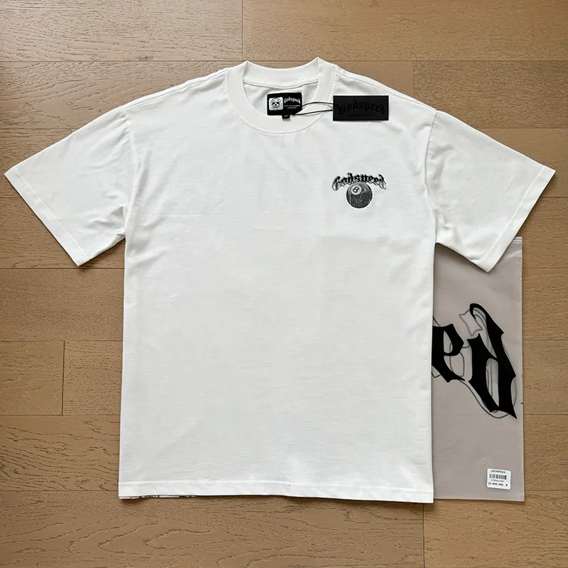 3093# P110 Real shot Godspeed American fashion rock street retro loose printed cotton short sleeves Fabric: 240g 32 count fine cotton double yarn pure cotton Color: off-white Size: S M L XL