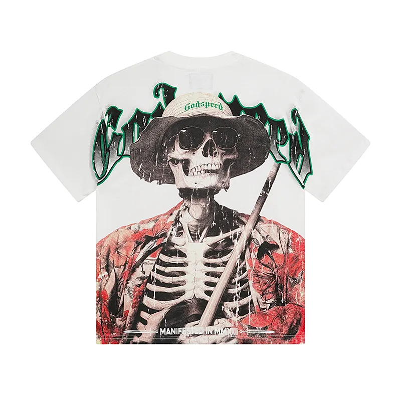 3093# P110 Real shot Godspeed American fashion rock street retro loose printed cotton short sleeves Fabric: 240g 32 count fine cotton double yarn pure cotton Color: off-white Size: S M L XL